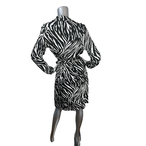 Diane Von Furstenberg DVF Jeanne 2 Wrap Dress Zebra Black & White Long Sleeve 14 - Picture 2 of 7